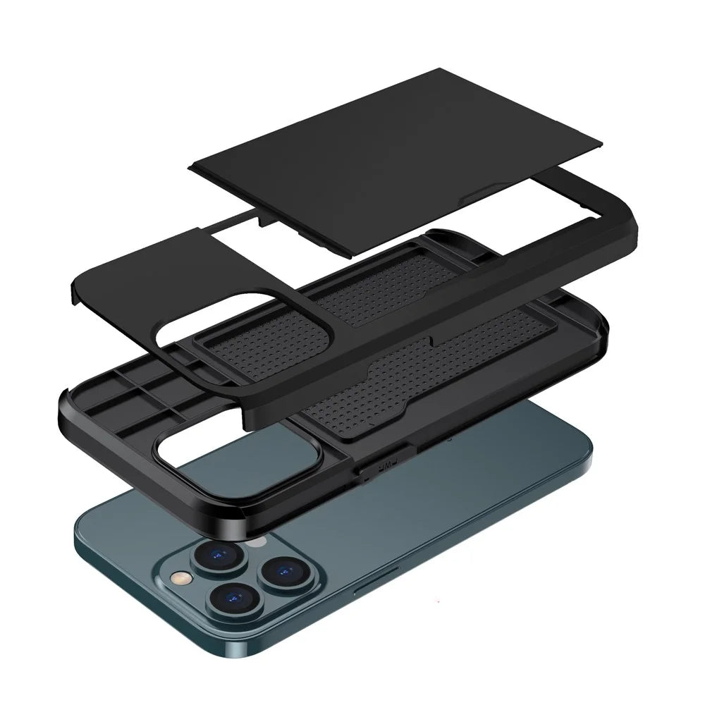 For iPhone 14 Pro 6.1 inch Anti-scratch Phone Case Card Holder  Soft TPU + Hard PC Hybrid Cover - Black - 4