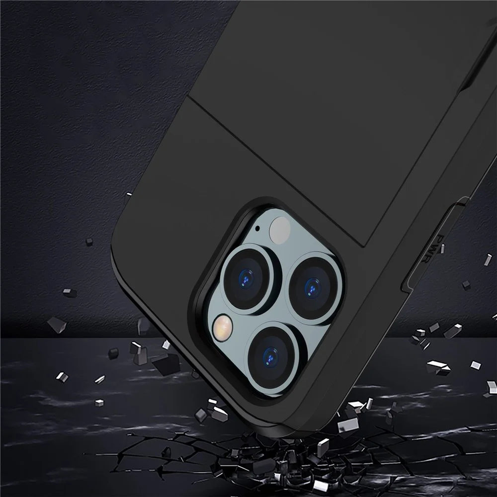 For iPhone 14 Pro 6.1 inch Anti-scratch Phone Case Card Holder  Soft TPU + Hard PC Hybrid Cover - Black - 5