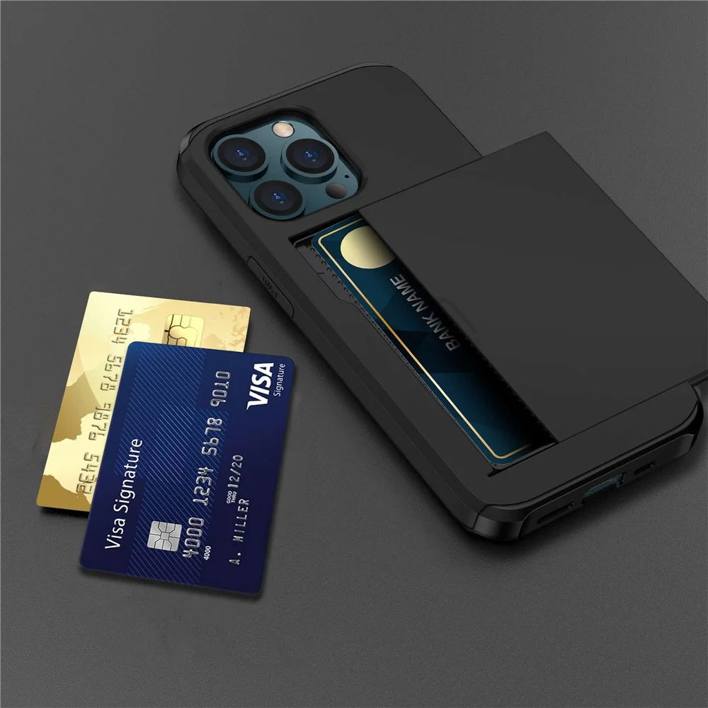 For iPhone 14 Pro 6.1 inch Anti-scratch Phone Case Card Holder  Soft TPU + Hard PC Hybrid Cover - Black - 7