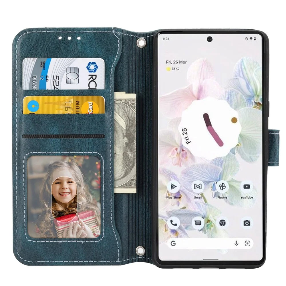 For Google Pixel 7 5G Stand Wallet PU Leather + TPU Phone Case Zipper Pocket Magnetic Closing Shell with Long  /  Short Straps - Green - 2