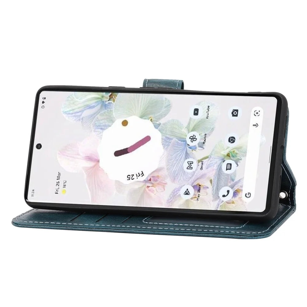 For Google Pixel 7 5G Stand Wallet PU Leather + TPU Phone Case Zipper Pocket Magnetic Closing Shell with Long  /  Short Straps - Green - 3