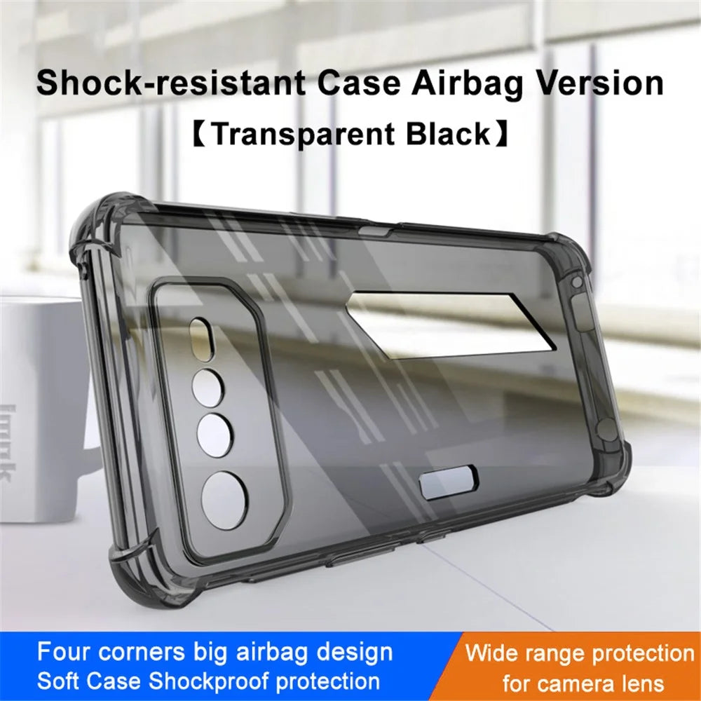 IMAK For Asus ROG Phone 6 5G Airbag Drop-proof Phone Case Wear-resistant Flexible TPU Cover - Transparent Black - 2