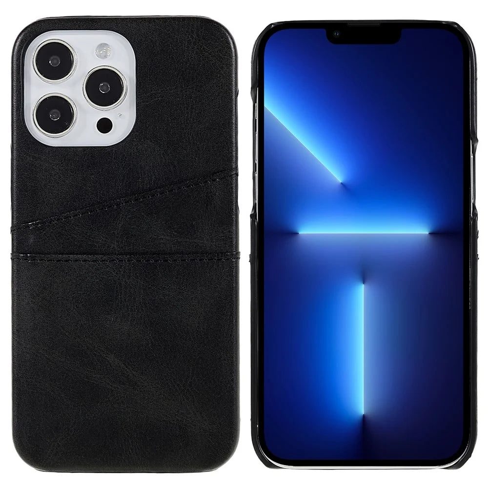 For iPhone 14 Pro 6.1 inch Well-protected Mobile Phone Case Anti-scratch Back Phone Cover with 2 Card Slots - Black - 1