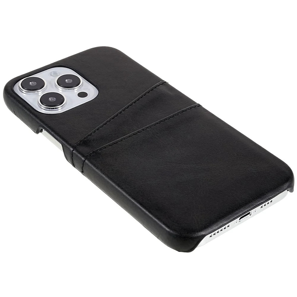 For iPhone 14 Pro 6.1 inch Well-protected Mobile Phone Case Anti-scratch Back Phone Cover with 2 Card Slots - Black - 6