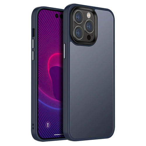For iPhone 14 Plus Matte Anti-fingerprint TPU+PC Phone Case Lens Protection Anti-wear Shell - Dark Blue - 1
