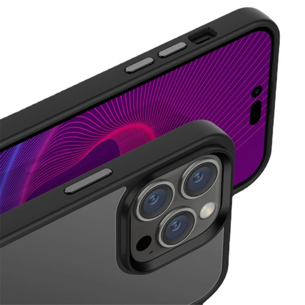 For iPhone 14 6.1 inch Anti-drop Matte Anti-fingerprint TPU+PC Phone Case Light Thin Lens Protection Back Cover - Black - 5