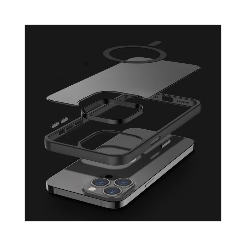 For iPhone 14 Plus Compatible with MagSafe Wireless Charging Phone Case Matte Anti-fingerprint TPU + PC Hybrid Cover - Orange - 3