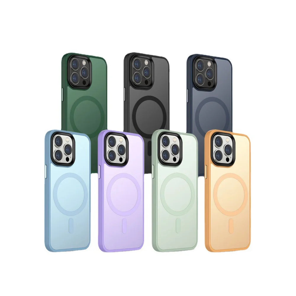 For iPhone 14 Plus Compatible with MagSafe Wireless Charging Phone Case Matte Anti-fingerprint TPU + PC Hybrid Cover - Orange - 5