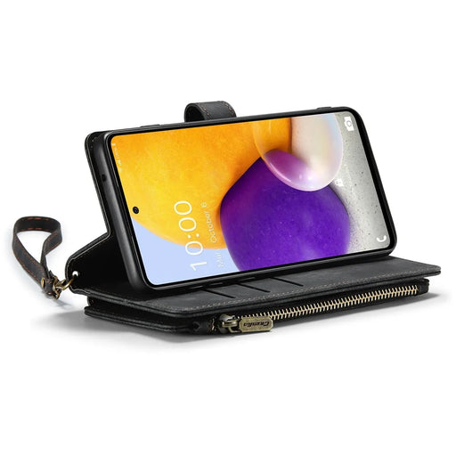 For Samsung Galaxy A72 4G / 5G Phone Cases with Strap CASEME C30 Zipper Multiple Card Holder PU Leather Cover - Black - 2