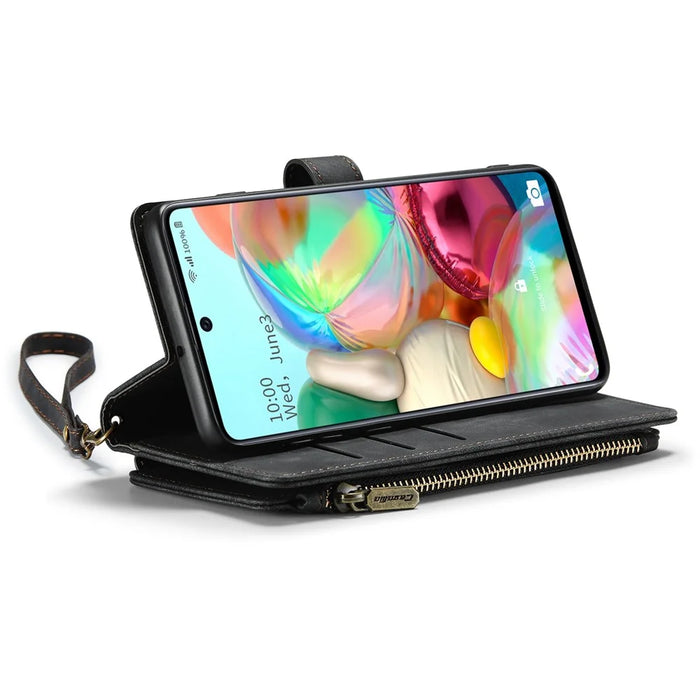 For Samsung Galaxy A71 4G SM-A715 Phone Cases with Strap CASEME C30 Zipper Multiple Card Holder PU Leather Cover - Black - 2