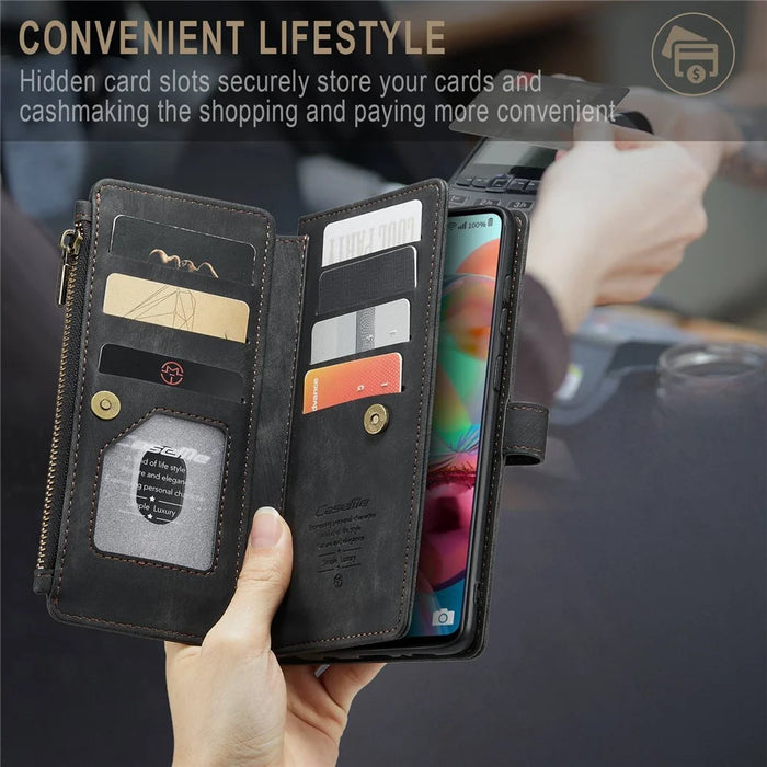 For Samsung Galaxy A71 4G SM-A715 Phone Cases with Strap CASEME C30 Zipper Multiple Card Holder PU Leather Cover - Black - 5