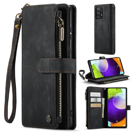 For Samsung Galaxy A52 4G / 5G / A52s 5G Phone Cases with Strap CASEME C30 Zipper Multiple Card Holder PU Leather Cover - Black - 1
