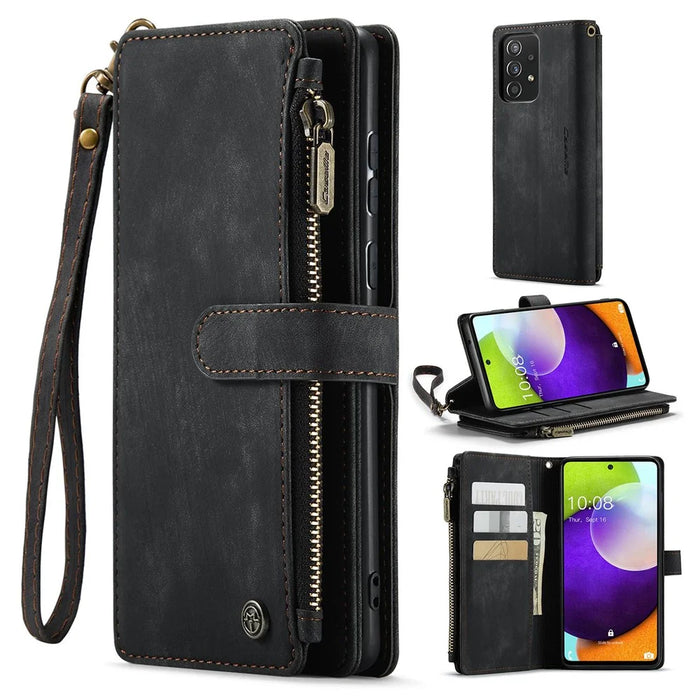 For Samsung Galaxy A52 4G / 5G / A52s 5G Phone Cases with Strap CASEME C30 Zipper Multiple Card Holder PU Leather Cover - Black - 1