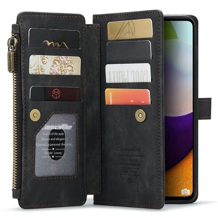 For Samsung Galaxy A52 4G / 5G / A52s 5G Phone Cases with Strap CASEME C30 Zipper Multiple Card Holder PU Leather Cover - Black - 3