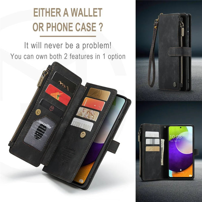 For Samsung Galaxy A52 4G / 5G / A52s 5G Phone Cases with Strap CASEME C30 Zipper Multiple Card Holder PU Leather Cover - Black - 6
