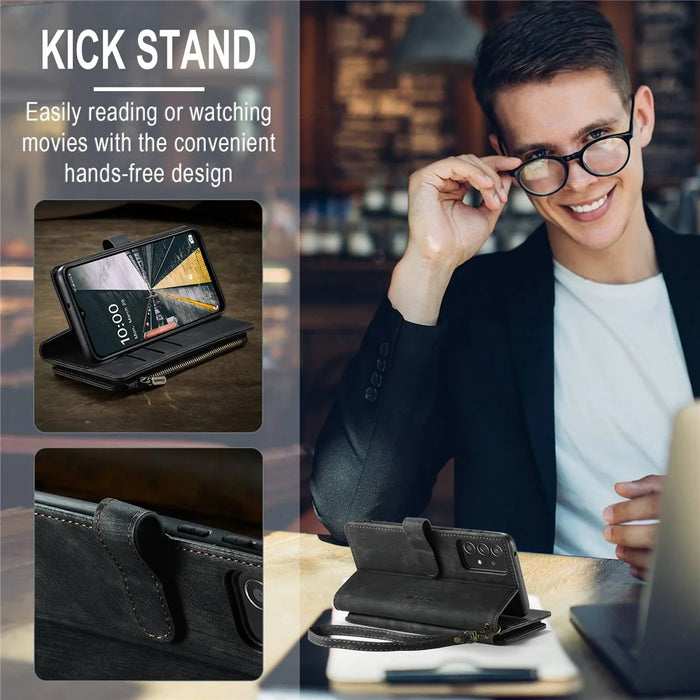 For Samsung Galaxy A52 4G / 5G / A52s 5G Phone Cases with Strap CASEME C30 Zipper Multiple Card Holder PU Leather Cover - Black - 7