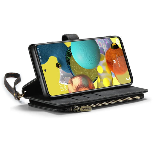 For Samsung Galaxy A51 4G SM-A515 Phone Cases with Strap CASEME C30 Zipper Multiple Card Holder PU Leather Cover - Black - 2