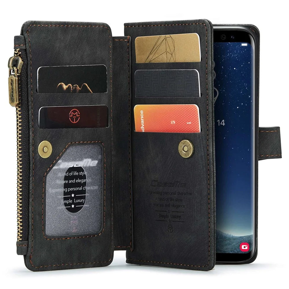 For Samsung Galaxy S21 4G / 5G Phone Cases with Strap CASEME C30 Zipper Multiple Card Holder PU Leather Cover - Black - 3