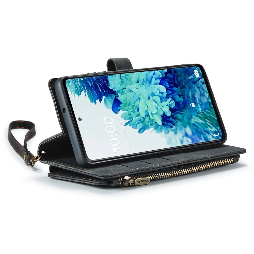 For Samsung Galaxy S20 FE 4G / 5G / S20 FE 2022 / S20 Lite Phone Cases with Strap CASEME C30 Zipper Multiple Card Holder PU Leather Cover - Black - 2