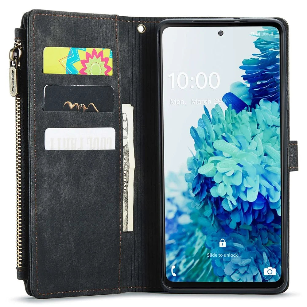 For Samsung Galaxy S20 FE 4G / 5G / S20 FE 2022 / S20 Lite Phone Cases with Strap CASEME C30 Zipper Multiple Card Holder PU Leather Cover - Black - 3