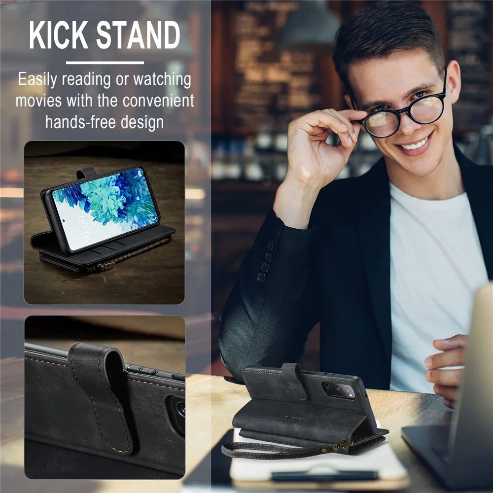 For Samsung Galaxy S20 FE 4G / 5G / S20 FE 2022 / S20 Lite Phone Cases with Strap CASEME C30 Zipper Multiple Card Holder PU Leather Cover - Black - 7