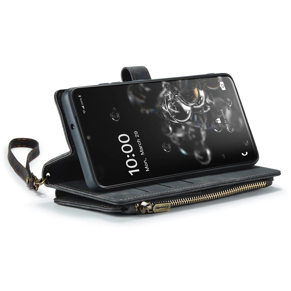 For Samsung Galaxy S20 Ultra 4G / 5G Phone Cases with Strap CASEME C30 Zipper Multiple Card Holder PU Leather Cover - Black - 2