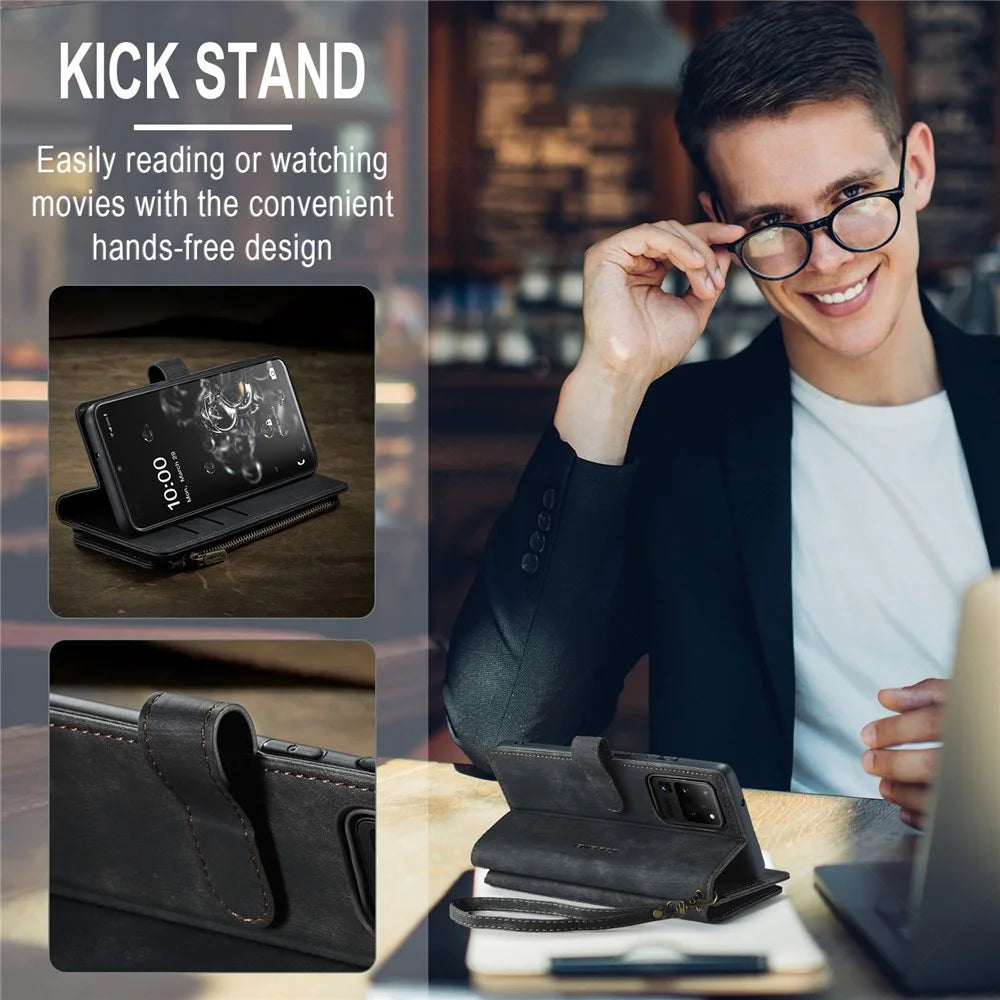 For Samsung Galaxy S20 Ultra 4G / 5G Phone Cases with Strap CASEME C30 Zipper Multiple Card Holder PU Leather Cover - Black - 7