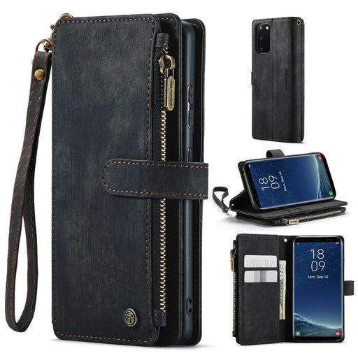 For Samsung Galaxy S20 4G / 5G Phone Cases with Strap CASEME C30 Zipper Multiple Card Holder PU Leather Cover - Black - 1