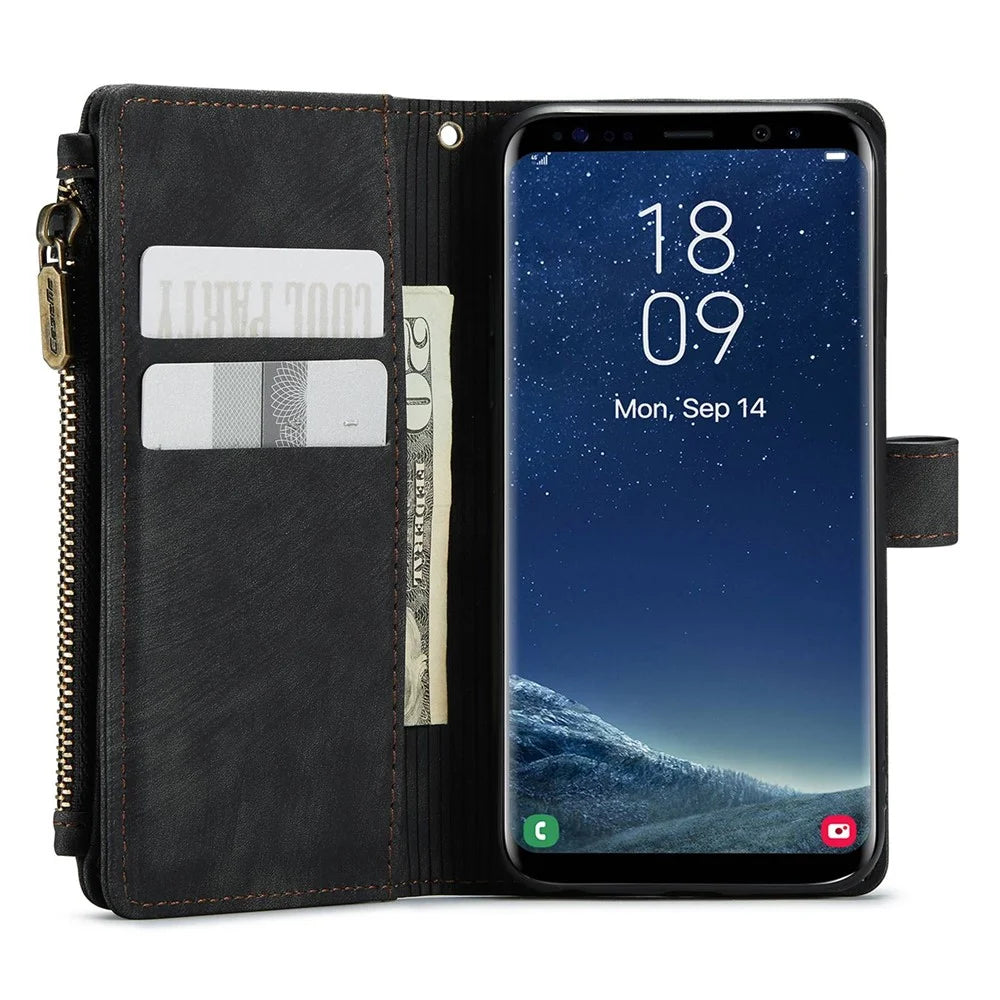 For Samsung Galaxy S20 4G / 5G Phone Cases with Strap CASEME C30 Zipper Multiple Card Holder PU Leather Cover - Black - 4