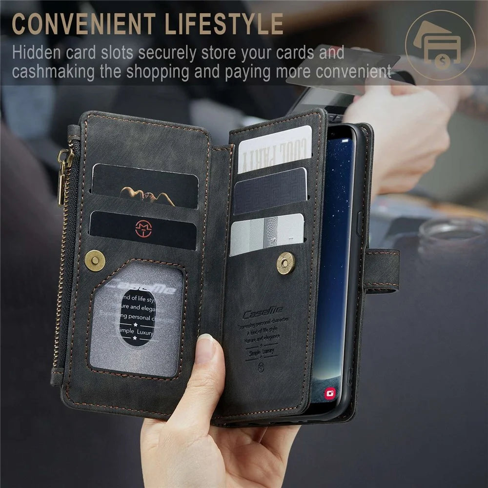 For Samsung Galaxy S20 4G / 5G Phone Cases with Strap CASEME C30 Zipper Multiple Card Holder PU Leather Cover - Black - 5