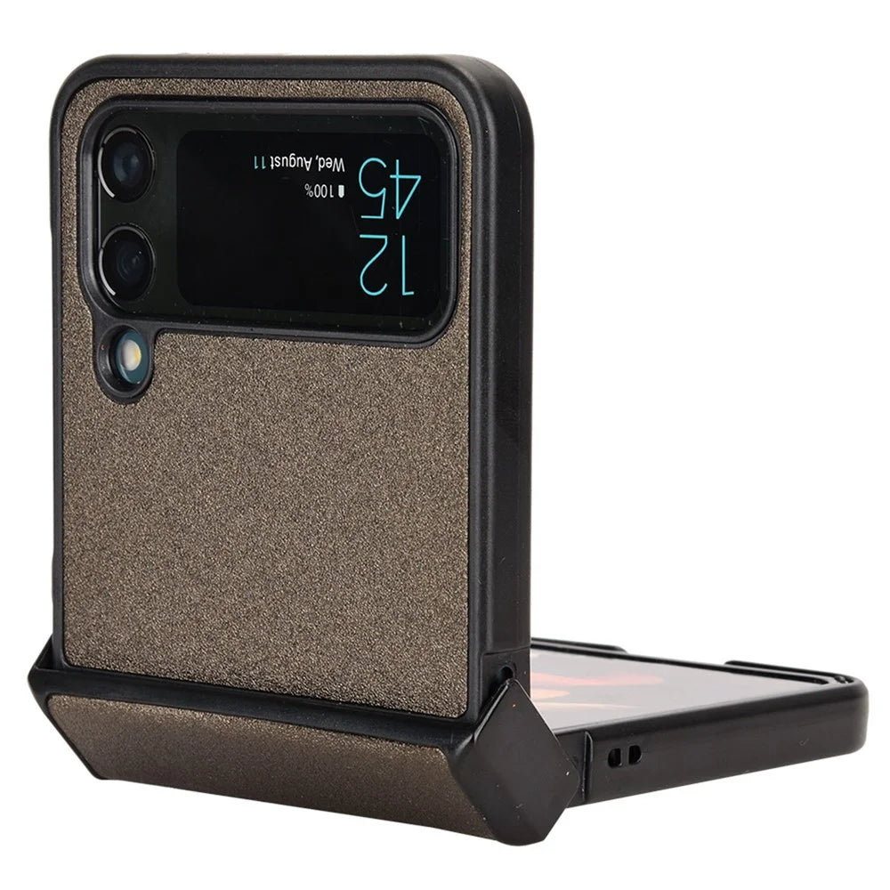 For Samsung Galaxy Z Flip4 5G Sand-like Texture PU Leather + PC Protective Phone Cover Folding Case with Side Hinge Design - Brown - 2