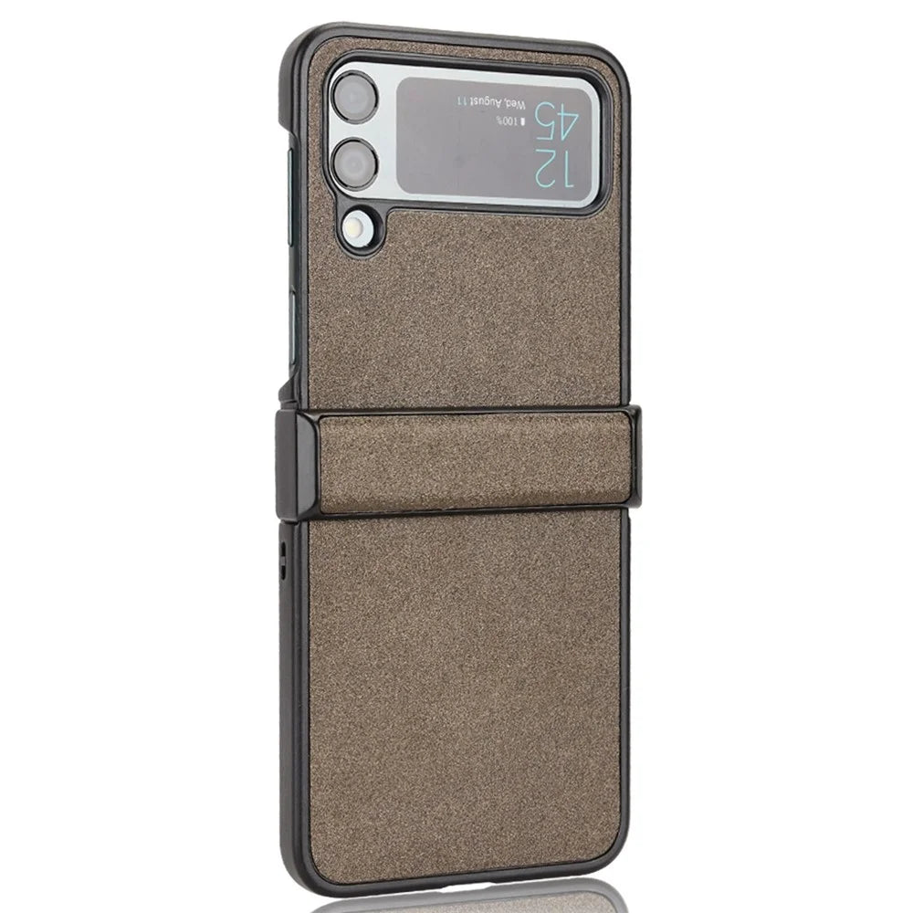 For Samsung Galaxy Z Flip4 5G Sand-like Texture PU Leather + PC Protective Phone Cover Folding Case with Side Hinge Design - Brown - 4