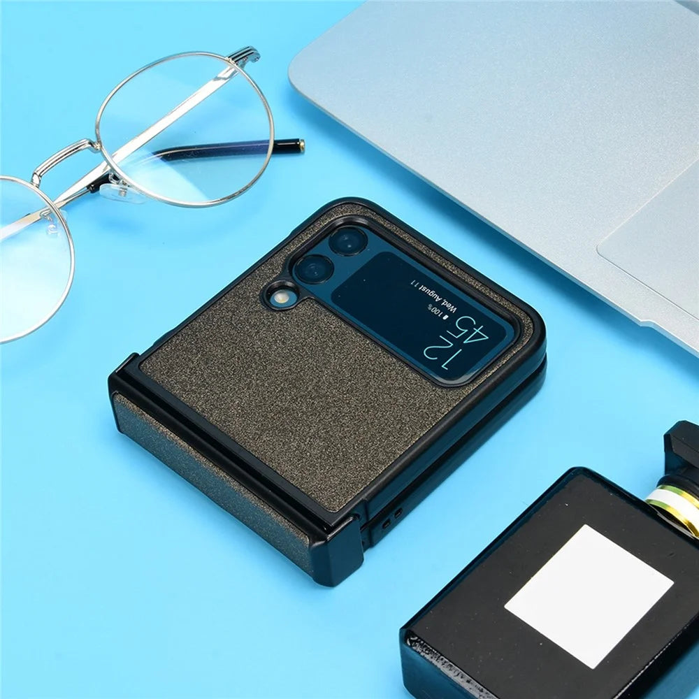 For Samsung Galaxy Z Flip4 5G Sand-like Texture PU Leather + PC Protective Phone Cover Folding Case with Side Hinge Design - Brown - 6