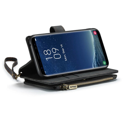 For Samsung Galaxy S10 Phone Cases with Strap CASEME C30 Zipper Multiple Card Holder PU Leather Cover - Black - 2