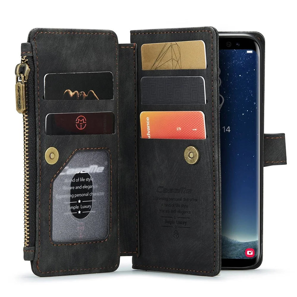 For Samsung Galaxy S10 Phone Cases with Strap CASEME C30 Zipper Multiple Card Holder PU Leather Cover - Black - 3