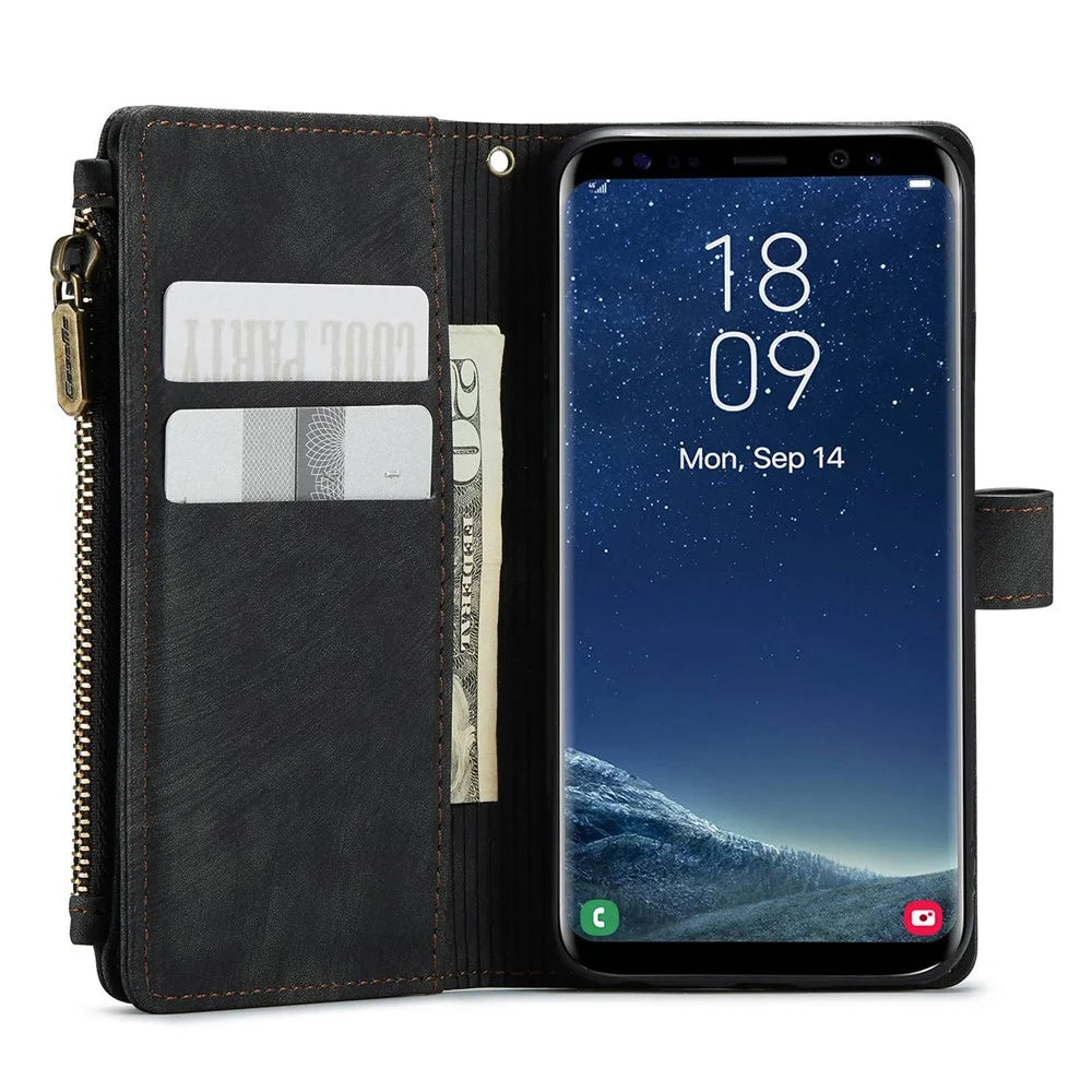 For Samsung Galaxy S10 Phone Cases with Strap CASEME C30 Zipper Multiple Card Holder PU Leather Cover - Black - 4