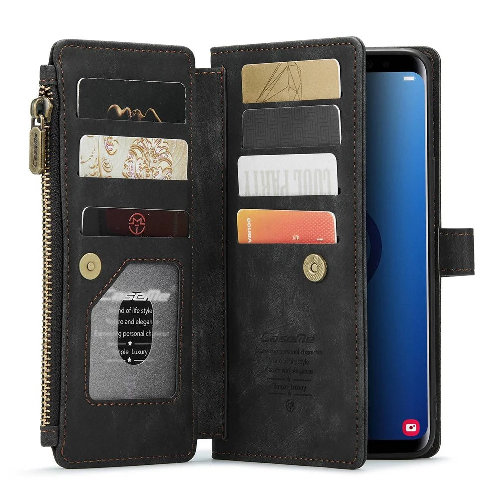 For Samsung Galaxy S9+ Phone Cases with Strap CASEME C30 Zipper Multiple Card Holder PU Leather Cover - Black - 3