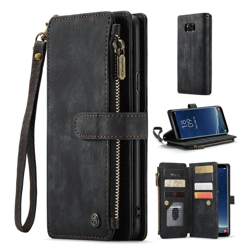For Samsung Galaxy S8+ Phone Cases with Strap CASEME C30 Zipper Multiple Card Holder PU Leather Cover - Black - 1