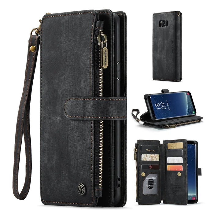 For Samsung Galaxy S8+ Phone Cases with Strap CASEME C30 Zipper Multiple Card Holder PU Leather Cover - Black - 1