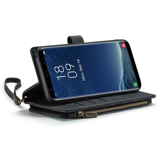 For Samsung Galaxy S8+ Phone Cases with Strap CASEME C30 Zipper Multiple Card Holder PU Leather Cover - Black - 2