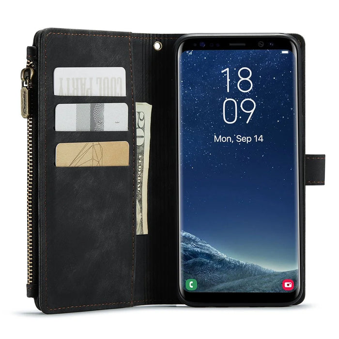 For Samsung Galaxy S8+ Phone Cases with Strap CASEME C30 Zipper Multiple Card Holder PU Leather Cover - Black - 4