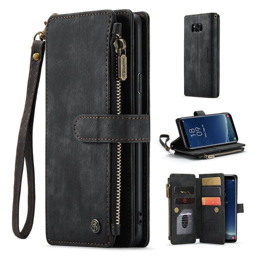 For Samsung Galaxy S8 Phone Cases with Strap CASEME C30 Zipper Multiple Card Holder PU Leather Cover - Black - 1