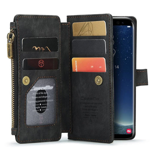For Samsung Galaxy S8 Phone Cases with Strap CASEME C30 Zipper Multiple Card Holder PU Leather Cover - Black - 2