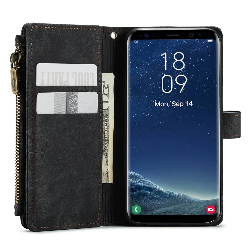 For Samsung Galaxy S8 Phone Cases with Strap CASEME C30 Zipper Multiple Card Holder PU Leather Cover - Black - 3