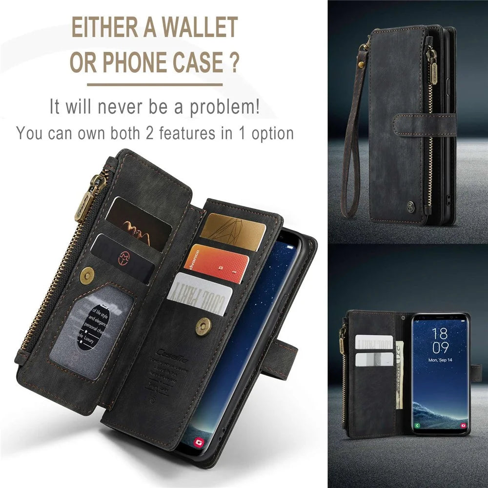For Samsung Galaxy S8 Phone Cases with Strap CASEME C30 Zipper Multiple Card Holder PU Leather Cover - Black - 6