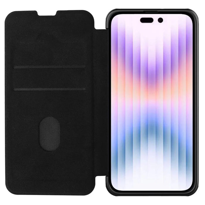 NILLKIN Qin Pro Series for iPhone 14 Pro 6.1 inch Anti-scratch Phone Case PU Leather Back Cover with Card Slot and Sliding Lens Protector - Black - 2