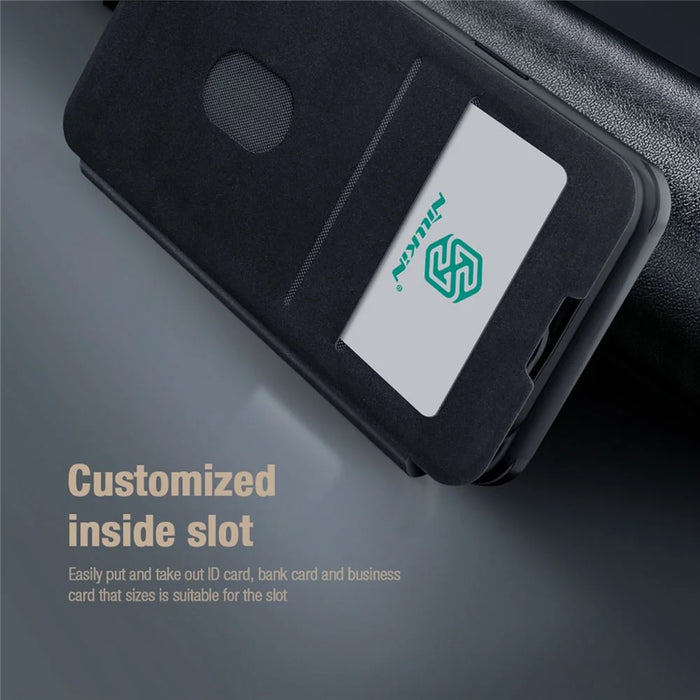 NILLKIN Qin Pro Series for iPhone 14 Pro 6.1 inch Anti-scratch Phone Case PU Leather Back Cover with Card Slot and Sliding Lens Protector - Black - 6