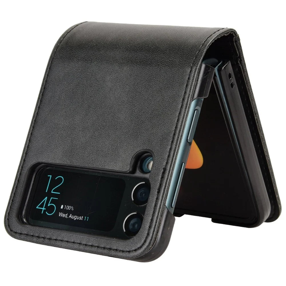 For Samsung Galaxy Z Flip3 5G PU Leather Cover Folding Phone Case Hard PC Cover with Wallet Design - Black - 2