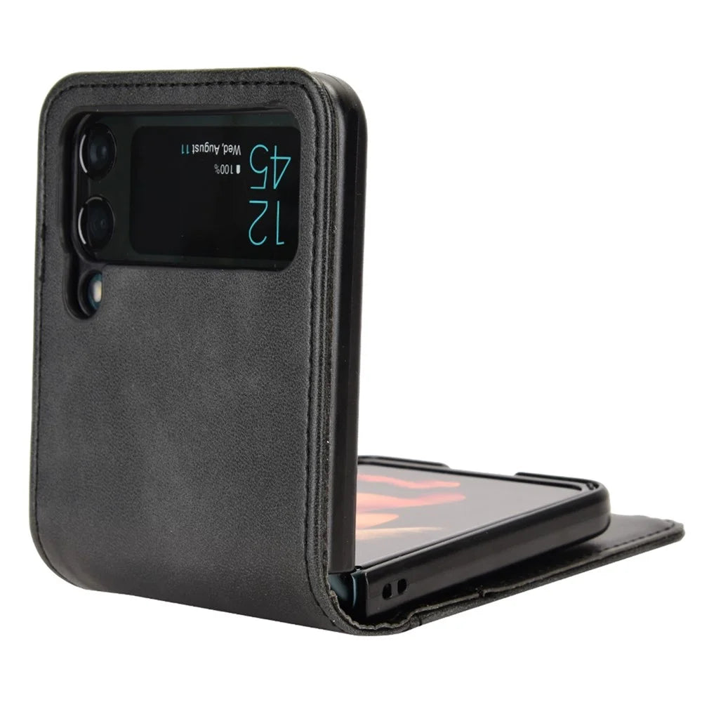 For Samsung Galaxy Z Flip3 5G PU Leather Cover Folding Phone Case Hard PC Cover with Wallet Design - Black - 3