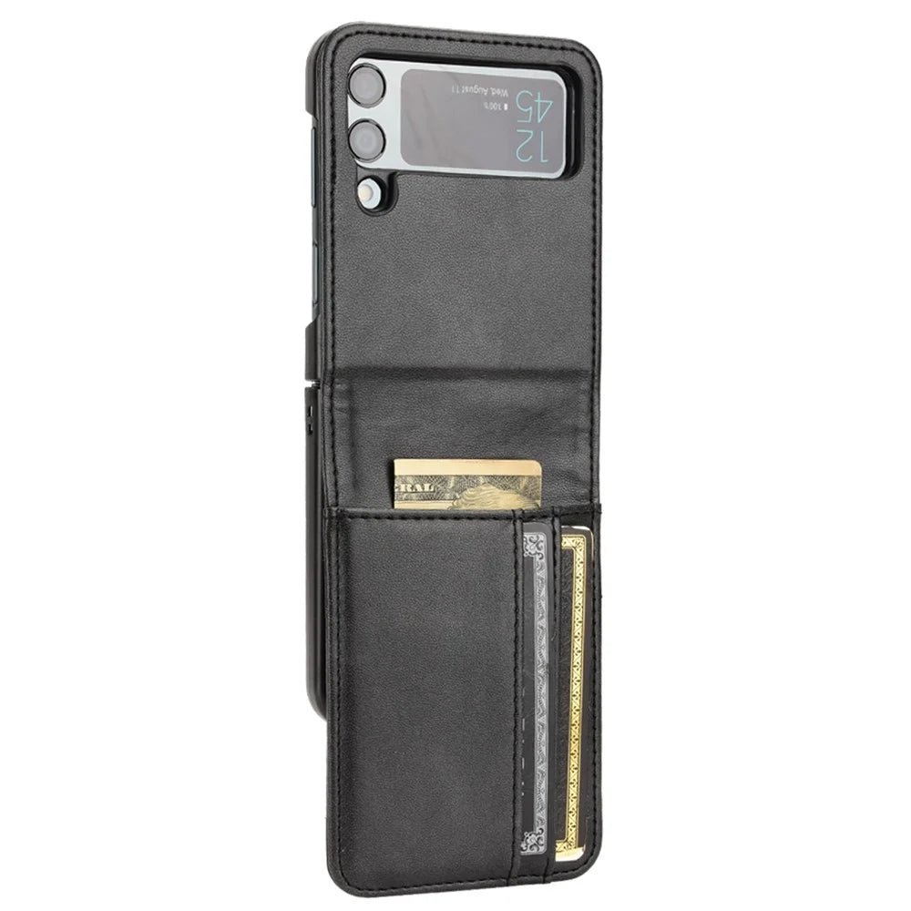 For Samsung Galaxy Z Flip3 5G PU Leather Cover Folding Phone Case Hard PC Cover with Wallet Design - Black - 4